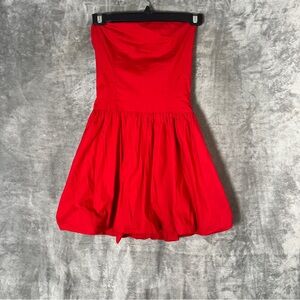 Red Strapless Bubble Hem Dress